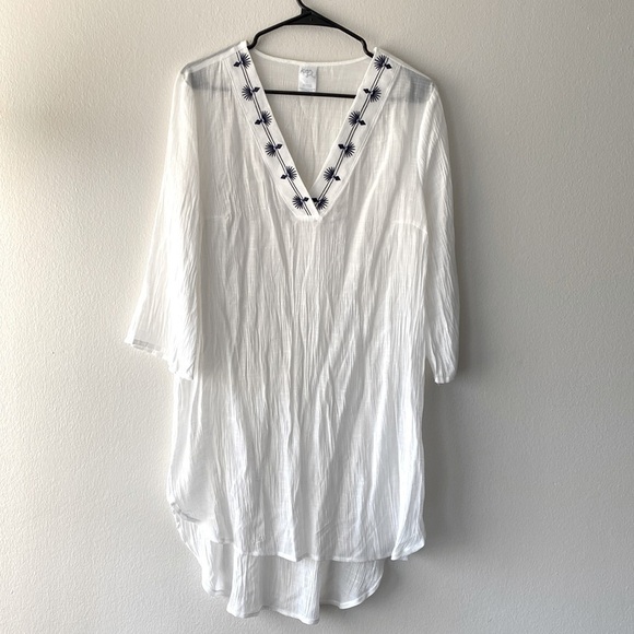 Kona Sol White Embroidered Neckline Cover Up Dress Size Large - Picture 1 of 5